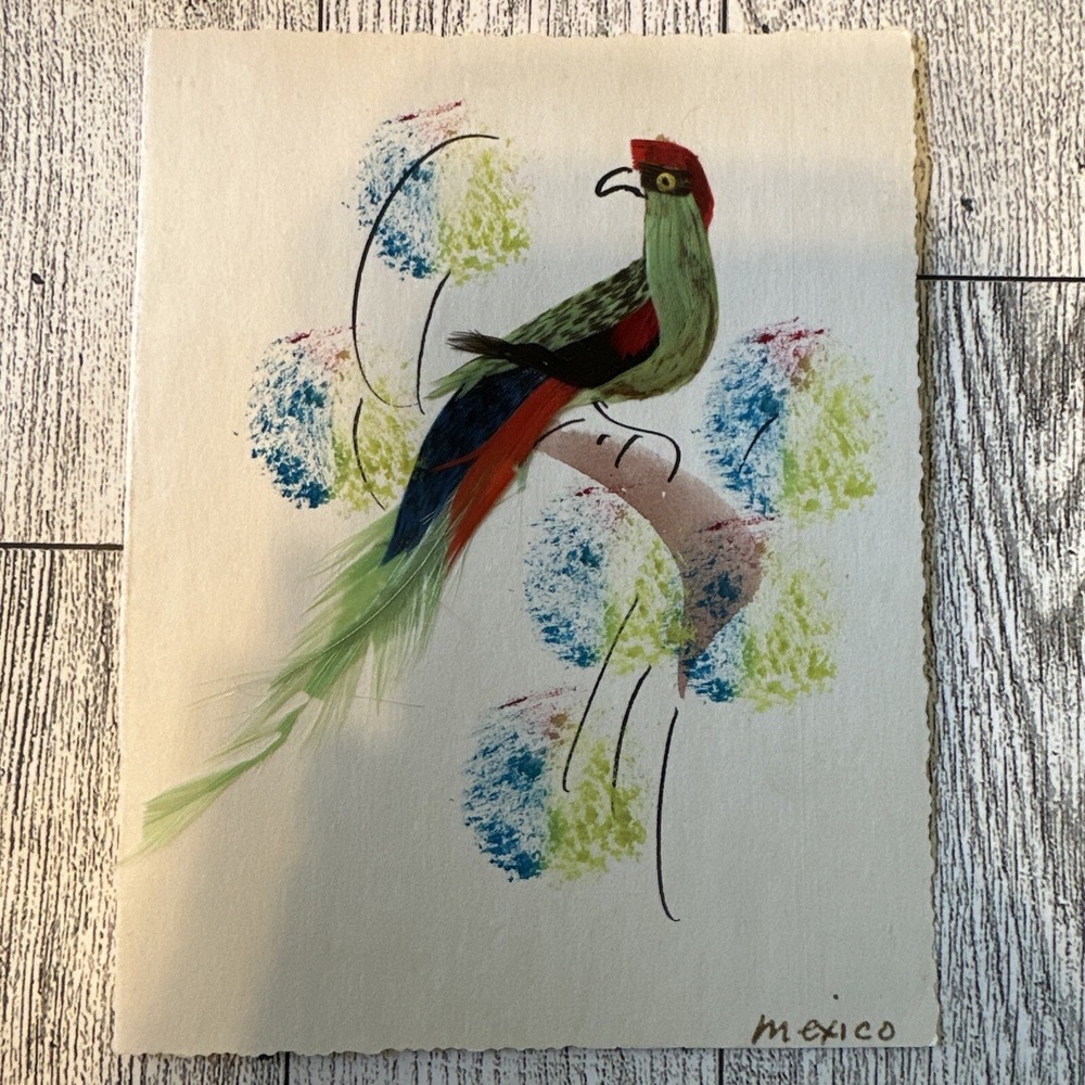 Feather Bird Mexico Souvenir 4 X 5" Vintage‎ Art